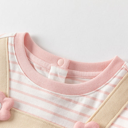 Toddler Girls Summer Cute Pink White Striped Fake Two Piece Dress