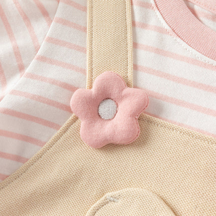 Toddler Girls Summer Cute Pink White Striped Fake Two Piece Dress