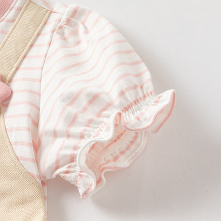 Toddler Girls Summer Cute Pink White Striped Fake Two Piece Dress
