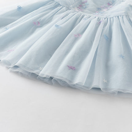 Girls Summer Blue Mesh Sleeveless Party Dress
