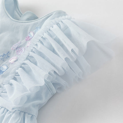 Girls Summer Blue Mesh Sleeveless Party Dress