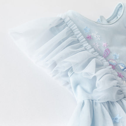 Girls Summer Blue Mesh Sleeveless Party Dress