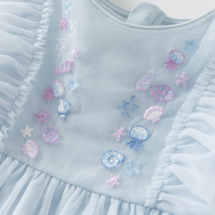 Girls Summer Blue Mesh Sleeveless Party Dress