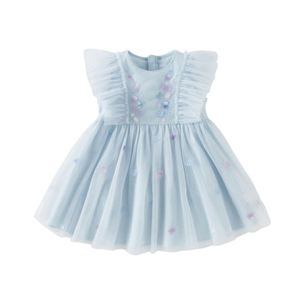 Girls Summer Blue Mesh Sleeveless Party Dress