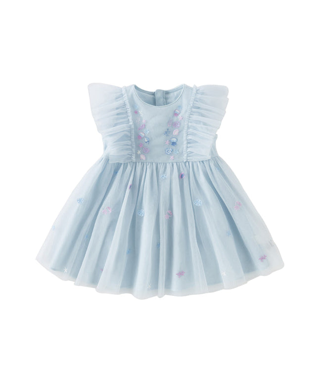 Girls Summer Blue Mesh Sleeveless Party Dress