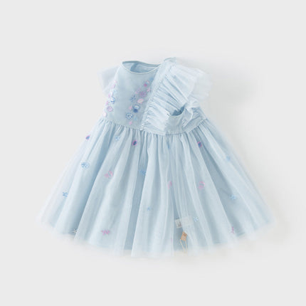Girls Summer Blue Mesh Sleeveless Party Dress
