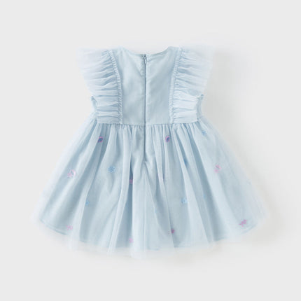 Girls Summer Blue Mesh Sleeveless Party Dress