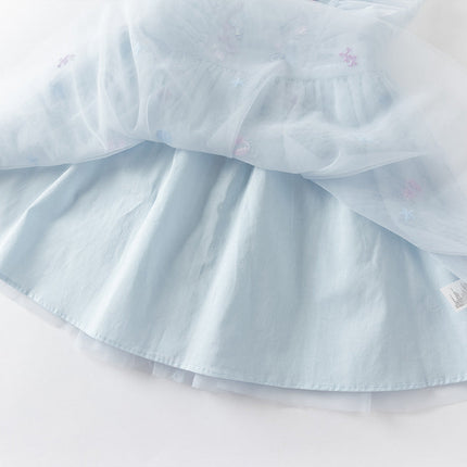 Girls Summer Blue Mesh Sleeveless Party Dress