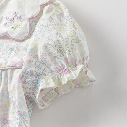 Girls Summer Cotton Doll Collar Floral Dress