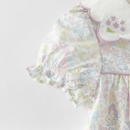 Girls Summer Cotton Doll Collar Floral Dress