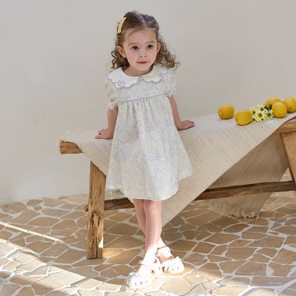 Girls Summer Cotton Doll Collar Floral Dress