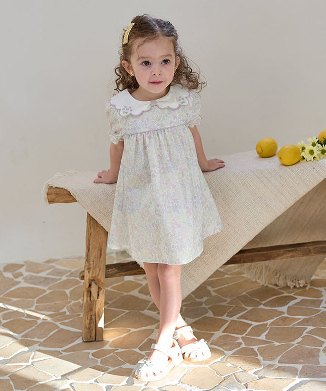 Girls Summer Cotton Doll Collar Floral Dress