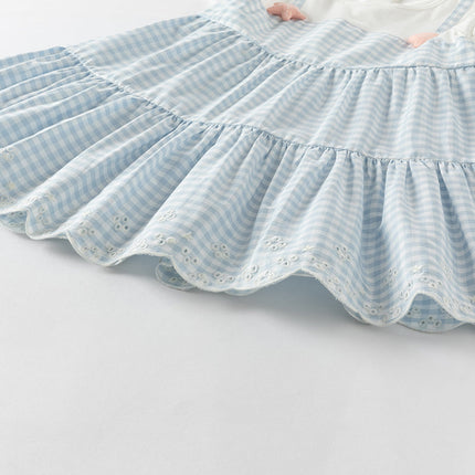 Girls Summer Cute Cotton Blue White Plaid Party Dress