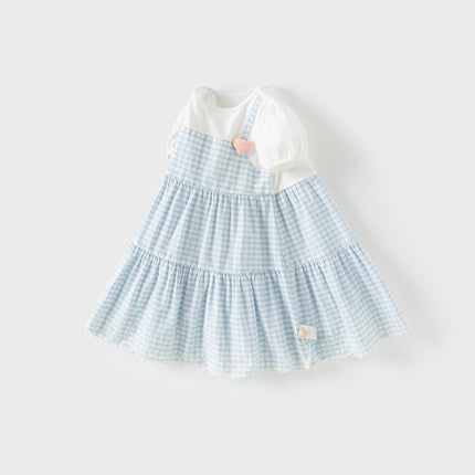Girls Summer Cute Cotton Blue White Plaid Party Dress