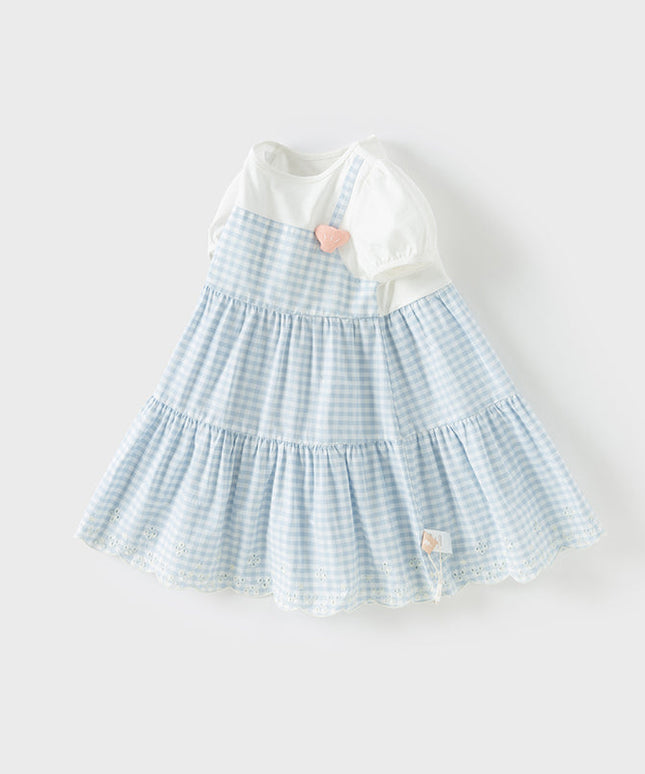 Girls Summer Cute Cotton Blue White Plaid Party Dress