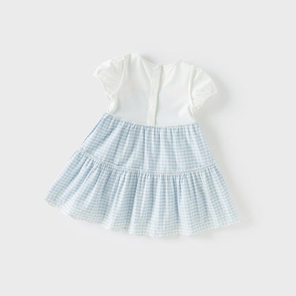Girls Summer Cute Cotton Blue White Plaid Party Dress
