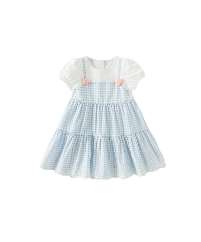 Girls Summer Cute Cotton Blue White Plaid Party Dress