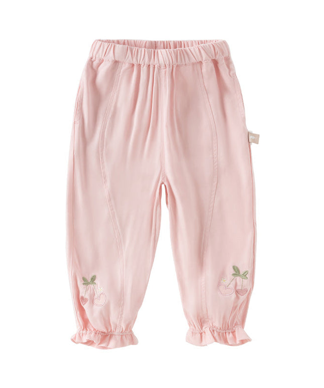 Toddler Girls Summer Fruit Embroidery Drawstring Pants