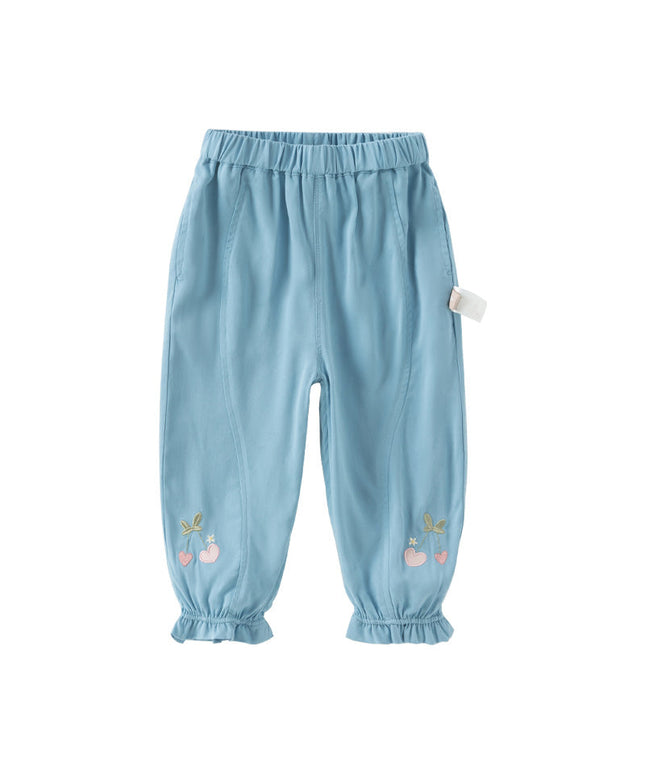 Toddler Girls Summer Fruit Embroidery Drawstring Pants