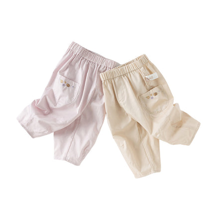 Toddler Girls Summer Grey Purple/Apricot Loose Straight-leg Pants