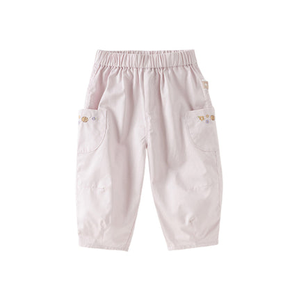 Toddler Girls Summer Grey Purple/Apricot Loose Straight-leg Pants