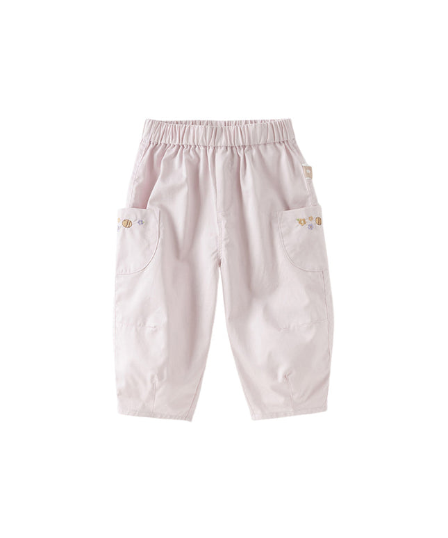 Toddler Girls Summer Grey Purple/Apricot Loose Straight-leg Pants