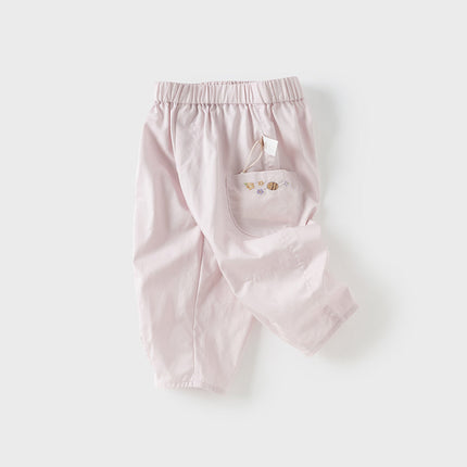 Toddler Girls Summer Grey Purple/Apricot Loose Straight-leg Pants