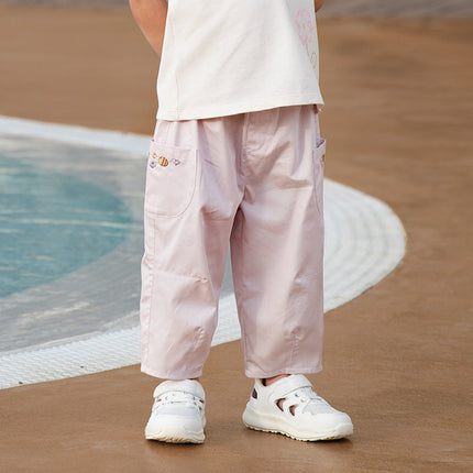 Toddler Girls Summer Grey Purple/Apricot Loose Straight-leg Pants