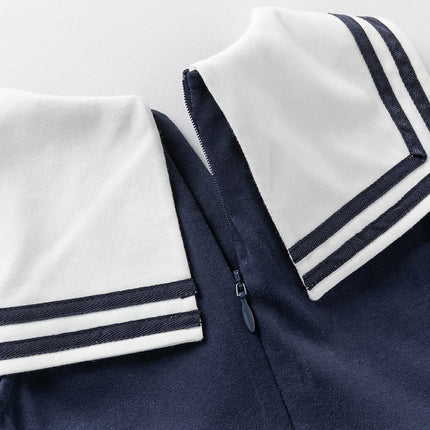 Girls Summer Navy Blue Formal Naval Collar Dress
