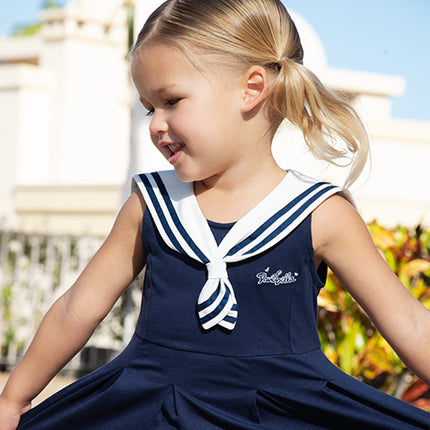 Girls Summer Navy Blue Formal Naval Collar Dress