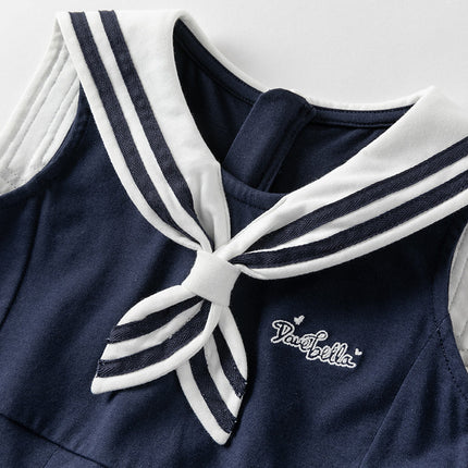 Girls Summer Navy Blue Formal Naval Collar Dress