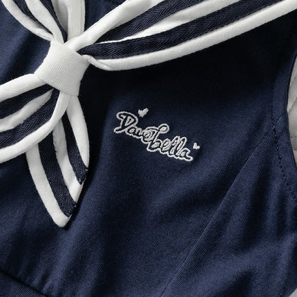 Girls Summer Navy Blue Formal Naval Collar Dress