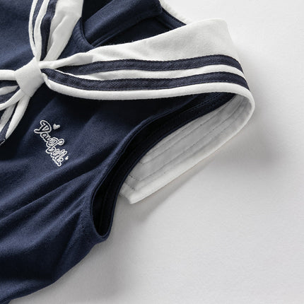 Girls Summer Navy Blue Formal Naval Collar Dress