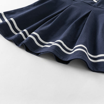 Girls Summer Navy Blue Formal Naval Collar Dress