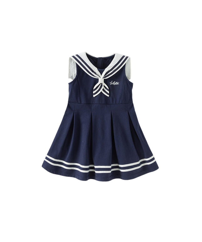 Girls Summer Navy Blue Formal Naval Collar Dress