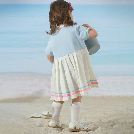 Girls Summer Formal Polo Collar Blue Dress