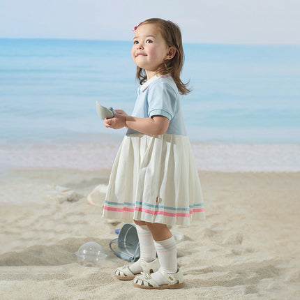 Girls Summer Formal Polo Collar Blue Dress