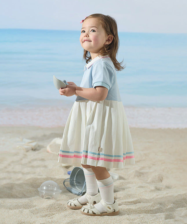 Girls Summer Formal Polo Collar Blue Dress