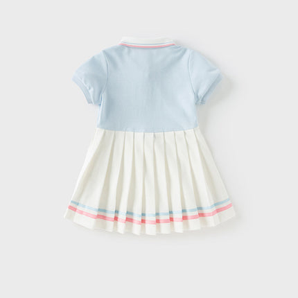 Girls Summer Formal Polo Collar Blue Dress