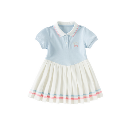 Girls Summer Formal Polo Collar Blue Dress
