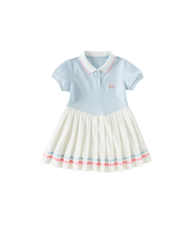 Girls Summer Formal Polo Collar Blue Dress
