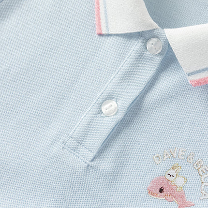 Girls Summer Formal Polo Collar Blue Dress