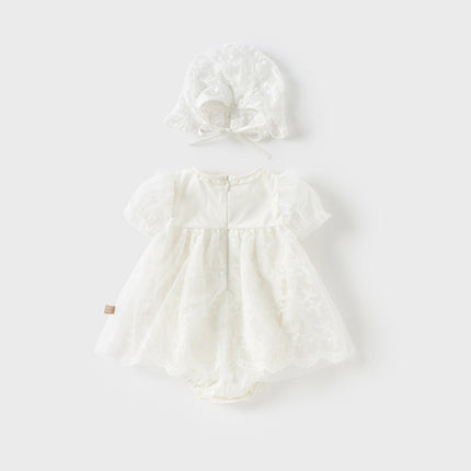 Baby Girls Summer Beige Cotton Mesh Jumpsuit Romper
