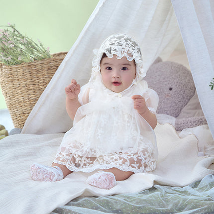 Baby Girls Summer Beige Cotton Mesh Jumpsuit Romper