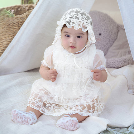 Baby Girls Summer Beige Cotton Mesh Jumpsuit Romper