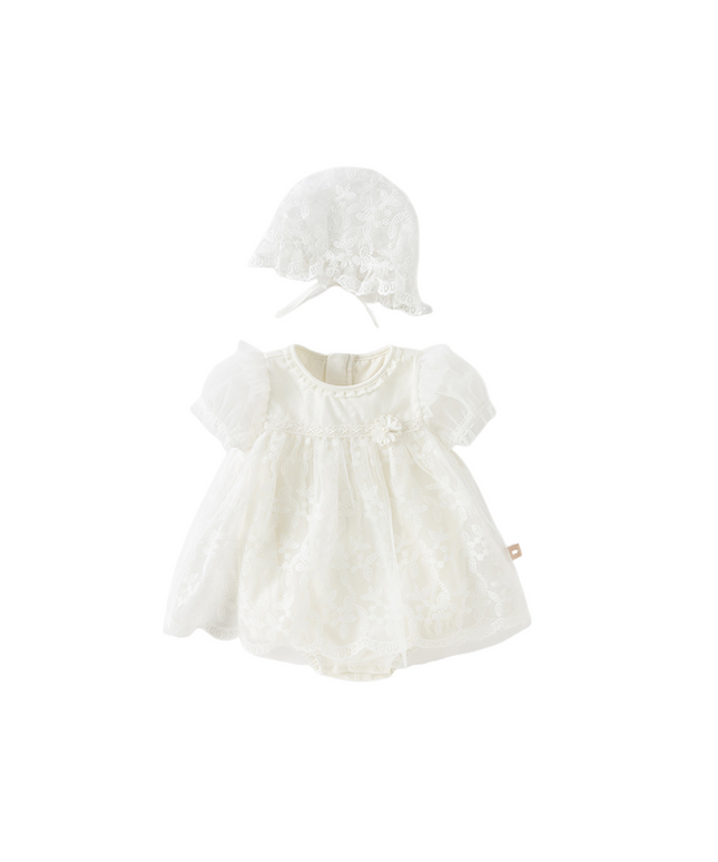 Baby Girls Summer Beige Cotton Mesh Jumpsuit Romper