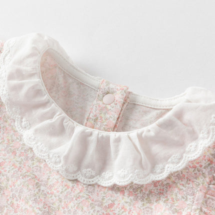 Baby Girls Summer Cotton Floral Print Jumpsuit Romper