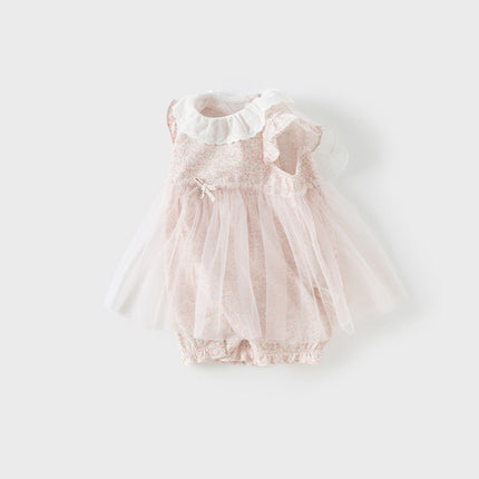 Baby Girls Summer Cotton Floral Print Jumpsuit Romper