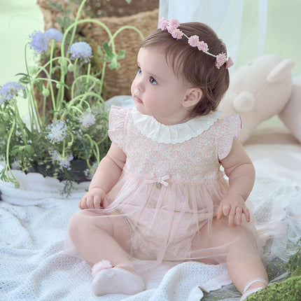 Baby Girls Summer Cotton Floral Print Jumpsuit Romper