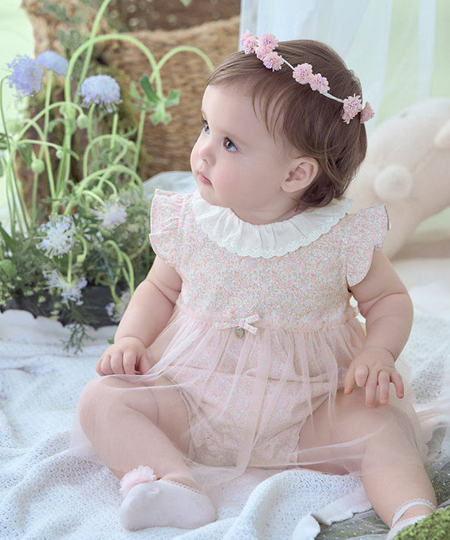 Baby Girls Summer Cotton Floral Print Jumpsuit Romper